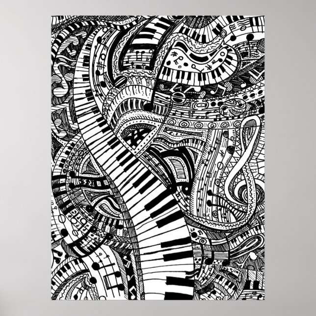 Poster Doodle de musique classique avec clavier de piano (Devant)