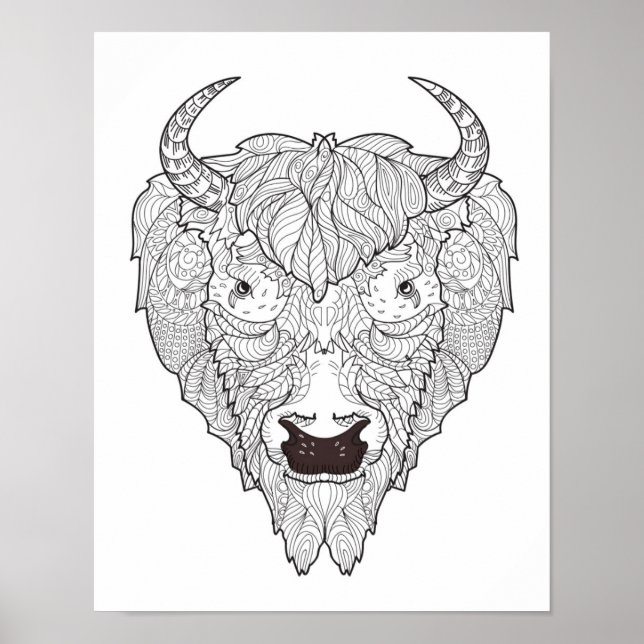 Poster Doodle de tête de bison 2 (Devant)
