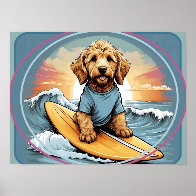 Poster Doodle Dog Surfing (Devant)