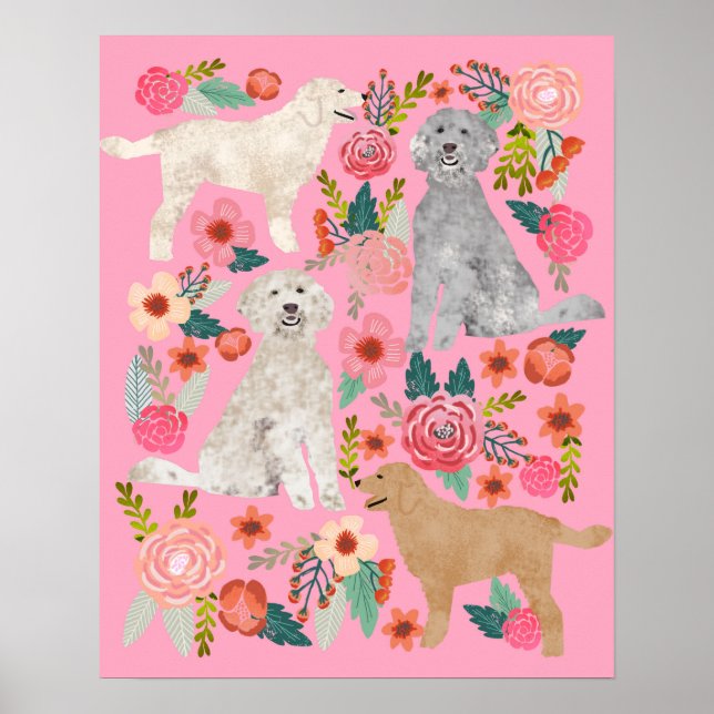 Poster Doodle d'or Floral Dog Art (Devant)