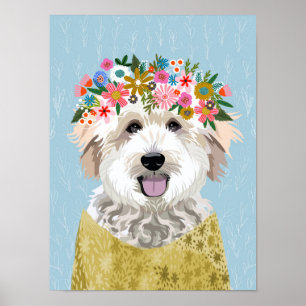 Poster Doodle doré Fleur Wreath Chien Portrait