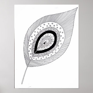 Poster Doodle en plumes noir et blanc