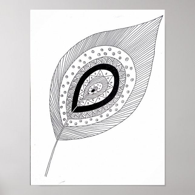 Poster Doodle en plumes noir et blanc (Devant)