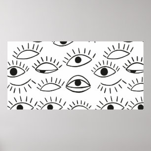 Poster Doodle eye, seamless pattern. 