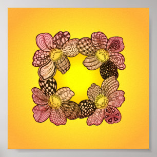 Poster Doodle Flowers in Peach, Orange, and Gold