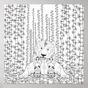 Poster Doodle Panda Bambou 2