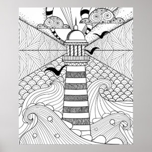 Poster Doodle phare tiré à la main 2