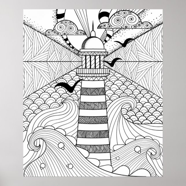 Poster Doodle phare tiré à la main 2 (Devant)
