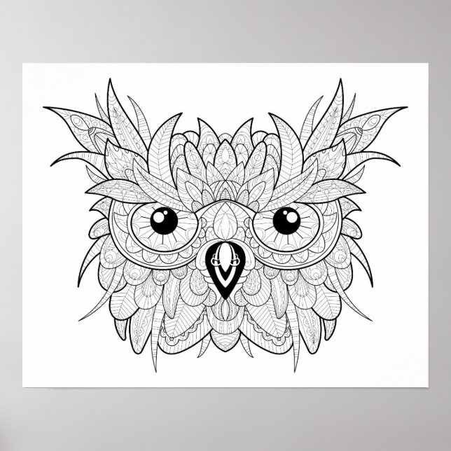Poster Doodle Portrait de Chouette 2 (Devant)