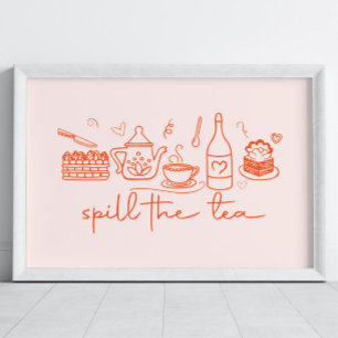 Poster Doodle Whimsical Spill Tea, Tea Party Kitchen