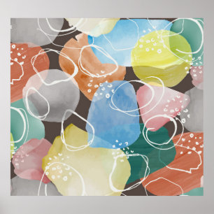 Poster Doodles Abstraits : Aquarelle minimaliste Art