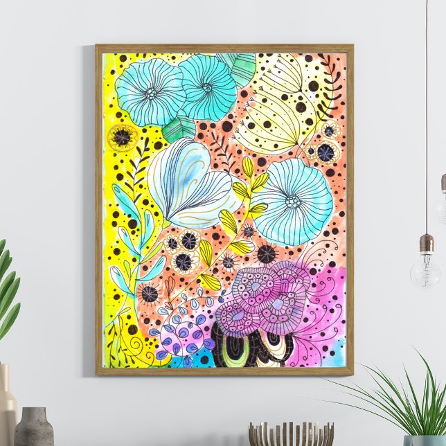 Poster Doodles floraux vibrants et fantaisistes cool dess (Créateur téléchargé)
