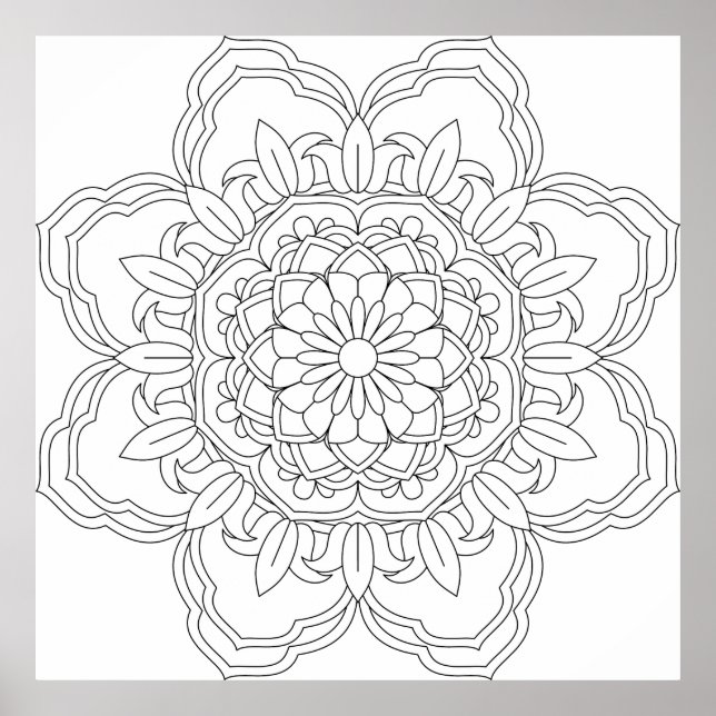 Poster Doodles mandala sans couture motif. Coloration adu (Devant)