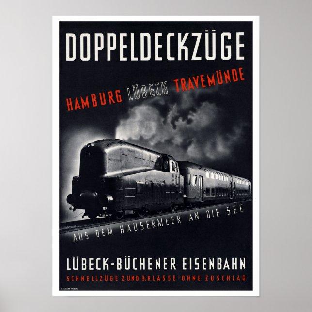 Poster Doppeldeckzuge ~ Voyage ferroviaire Vintage (Devant)