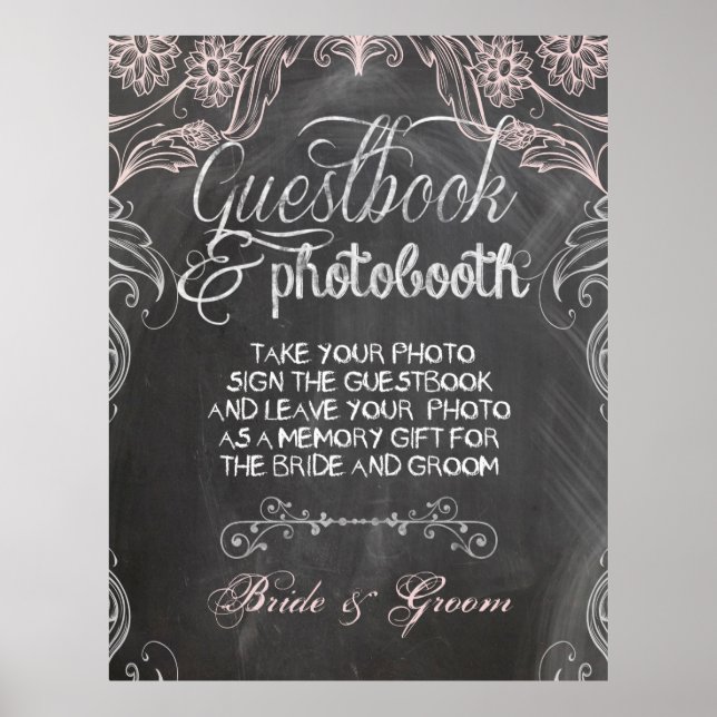 Poster d'origine Chalkboard rose Mariage Photo Boo (Devant)