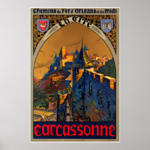 Poster d'Orléans et du Midi, Carcassonne de Chemin de fer