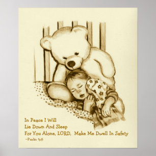 Poster Dormir en sécurité : Verset biblique : Ours en pel