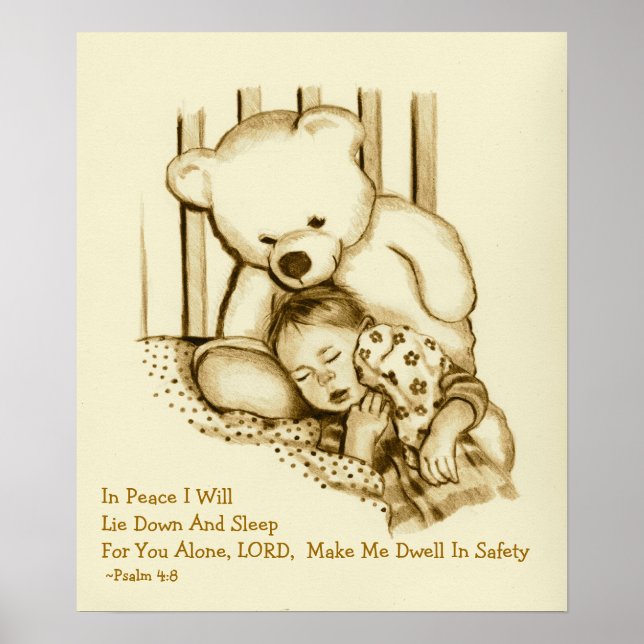 Poster Dormir en sécurité : Verset biblique : Ours en pel (Devant)