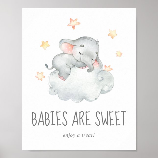 Poster Dormir Petite fille éléphante Les bébés sont doux (Devant)