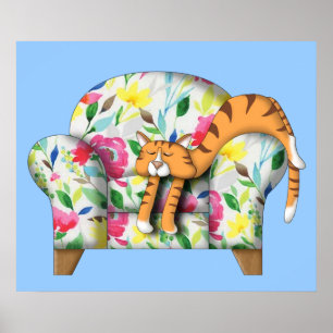 Poster Dormir sur une chaise à fleurs