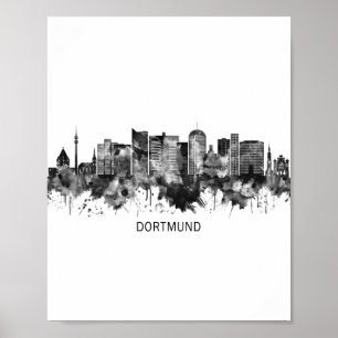 Poster Dortmund Allemagne Skyline BW