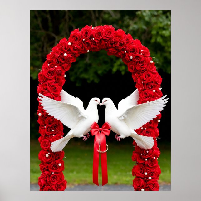 Poster Doses blanches avec ruban rouge en arc Rose (Devant)