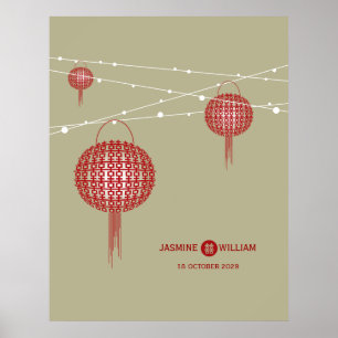Poster Double Bonheur Red Lanterns Chic Mariage chinois