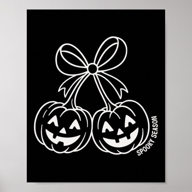 Poster Double Citrouille Cute Jack-o'-lantern Face Bow Ha (Devant)