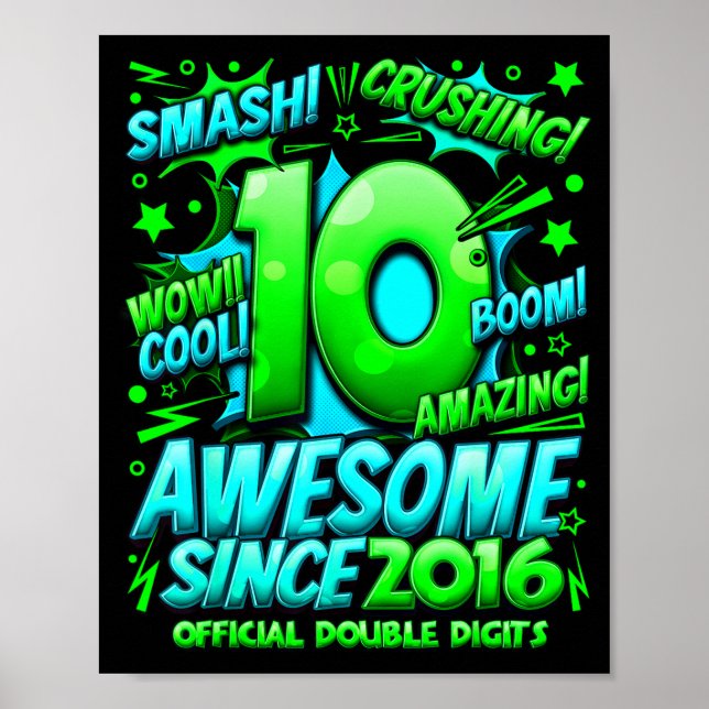 Poster Double Digits 10 Year Old Boys 10th Birthday Boy  (Devant)