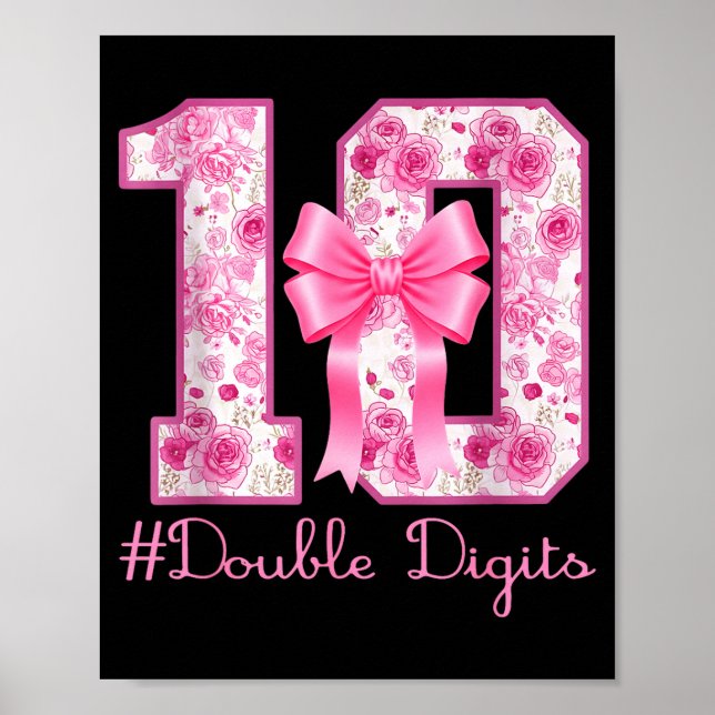 Poster Double Digits 10th Birthday Girl Nk Coquette Bow 1 (Devant)