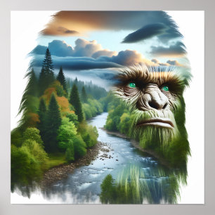 Poster Double exposition Bigfoot dans la nature