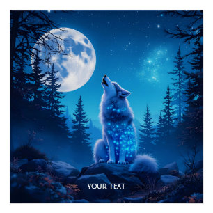 Poster Double exposition de loup mignon Imaginaire