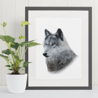 Poster double exposition Loup blanc noir