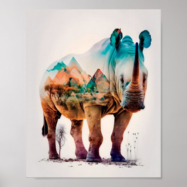 Poster Double Exposition Photographie De Rhinoceros (Devant)