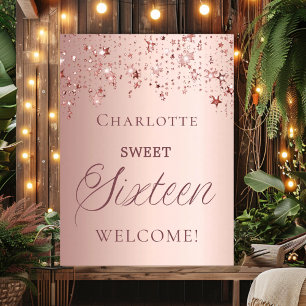 Poster Douce 16 étoiles rose gold de bienvenue