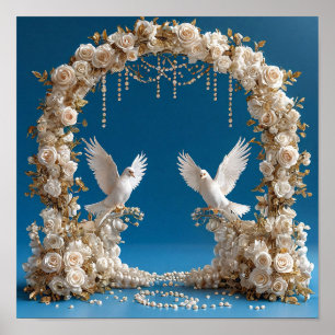 Poster Douce Art Romantique de Mariage Colombes Amour 🕊️