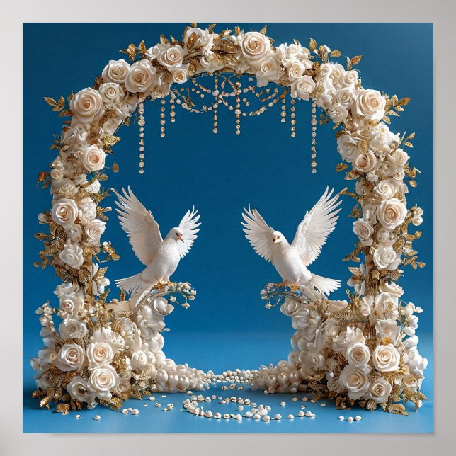Poster Douce Art Romantique de Mariage Colombes Amour 🕊️ (Devant)