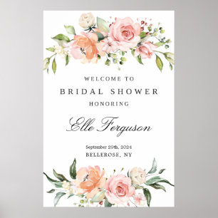 Poster Douce douche de mariage bohème rose florale verdur