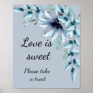 Poster Douce douche de mariage florale bleu poussiéreux
