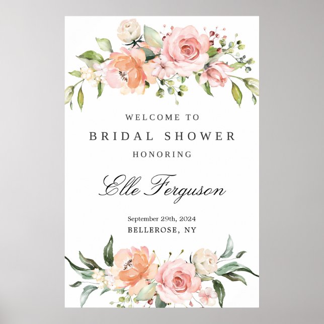 Poster Douce et luxuriante douche de mariée florale rose  (Devant)