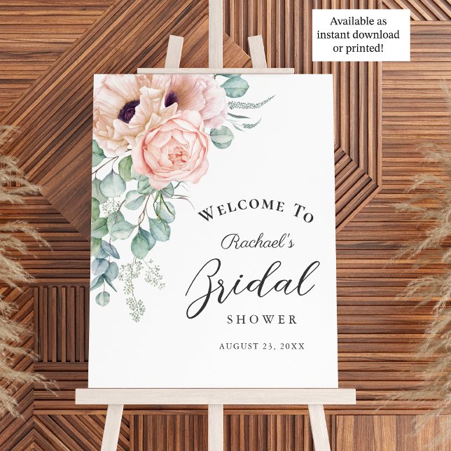Poster Douce Fête de Mariage Fleurie Roseau Aquarelle (Available in both printed and instant download digital formats!)