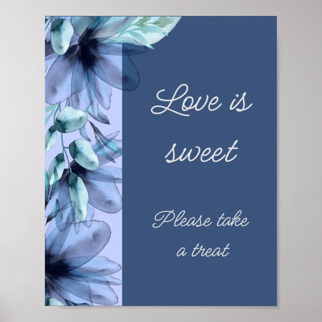 Poster Douce fête de mariage florale bleu poussiéreux  (Devant)
