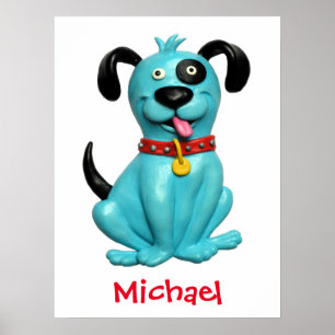 Poster Douce Fête de Naissance de Petit Garçon Chien Bleu