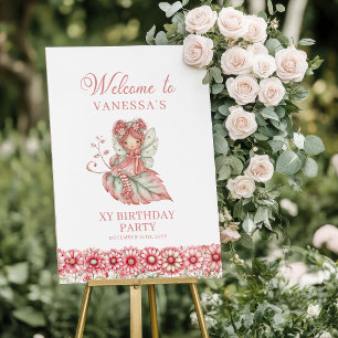 Poster Douce Fille Fée Rougeur Florale Bienvenue Annivers