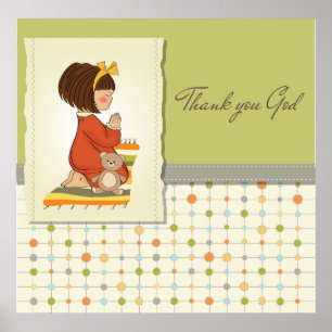 Poster Douce Fille Priante Merci Dieu