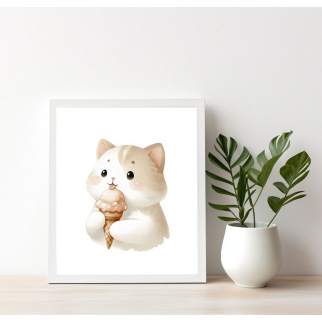 Poster Douce Moments Adorable Chat avec Cône de Glace (Créateur téléchargé)