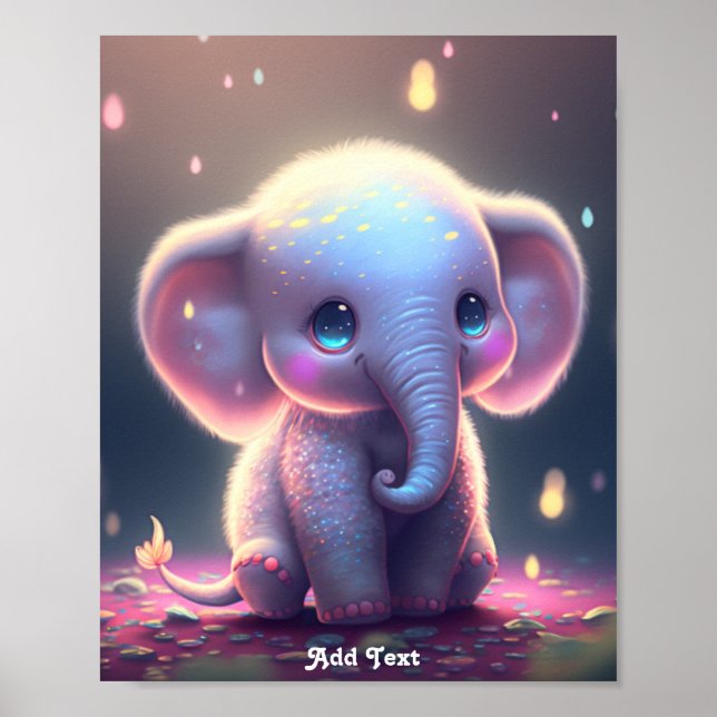 Poster Douce Nursery Rose Pâle Éléphant Bébé au Charme Fa (Devant)