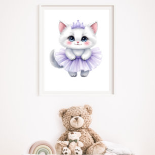 Poster Douce Princesse Chatte Blanche en Tutu Violet Roya
