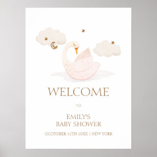 Poster Douce Princesse Cygne Lune Étoile Bienvenue à la B