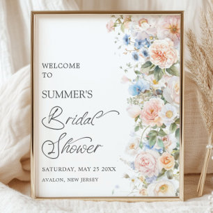 Poster Douce Robe de Mariée Pastel Rose Blanc Bleu Floral